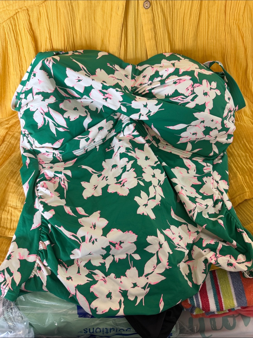 Lands End - NEW Green Floral Bandeau Tankini Top